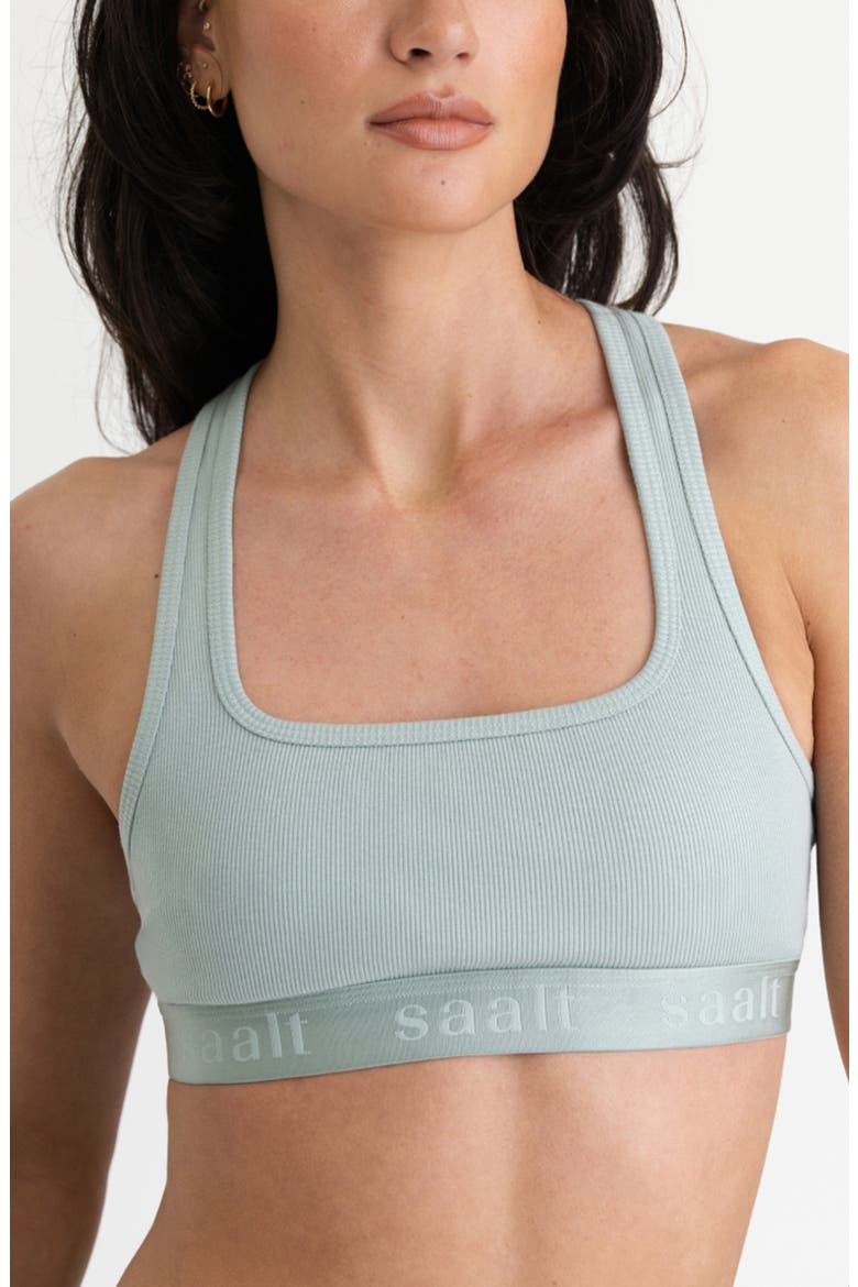 Square Neck Rib Cotton Blend Bralette, Main, color, SEA GLASS