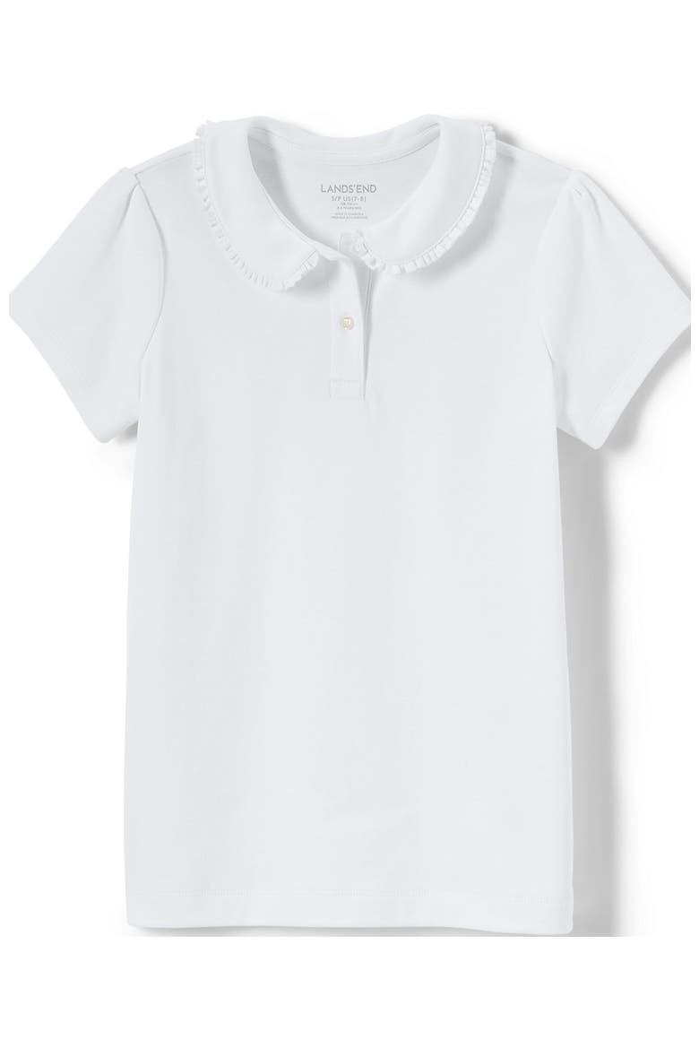 Girls Short Sleeve Ruffled Peter Pan Collar Knit Shirt, Alternate, color, White