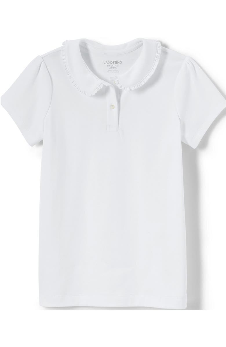 Lands' End Girls Short Sleeve Ruffled Peter Pan Collar Knit Shirt, Alternate, color, White