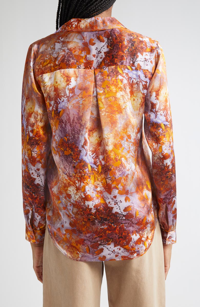 L'AGENCE Tyler Leaf Print Silk Button-Up Shirt, Alternate, color, Mauve Multi Autumn Leaves