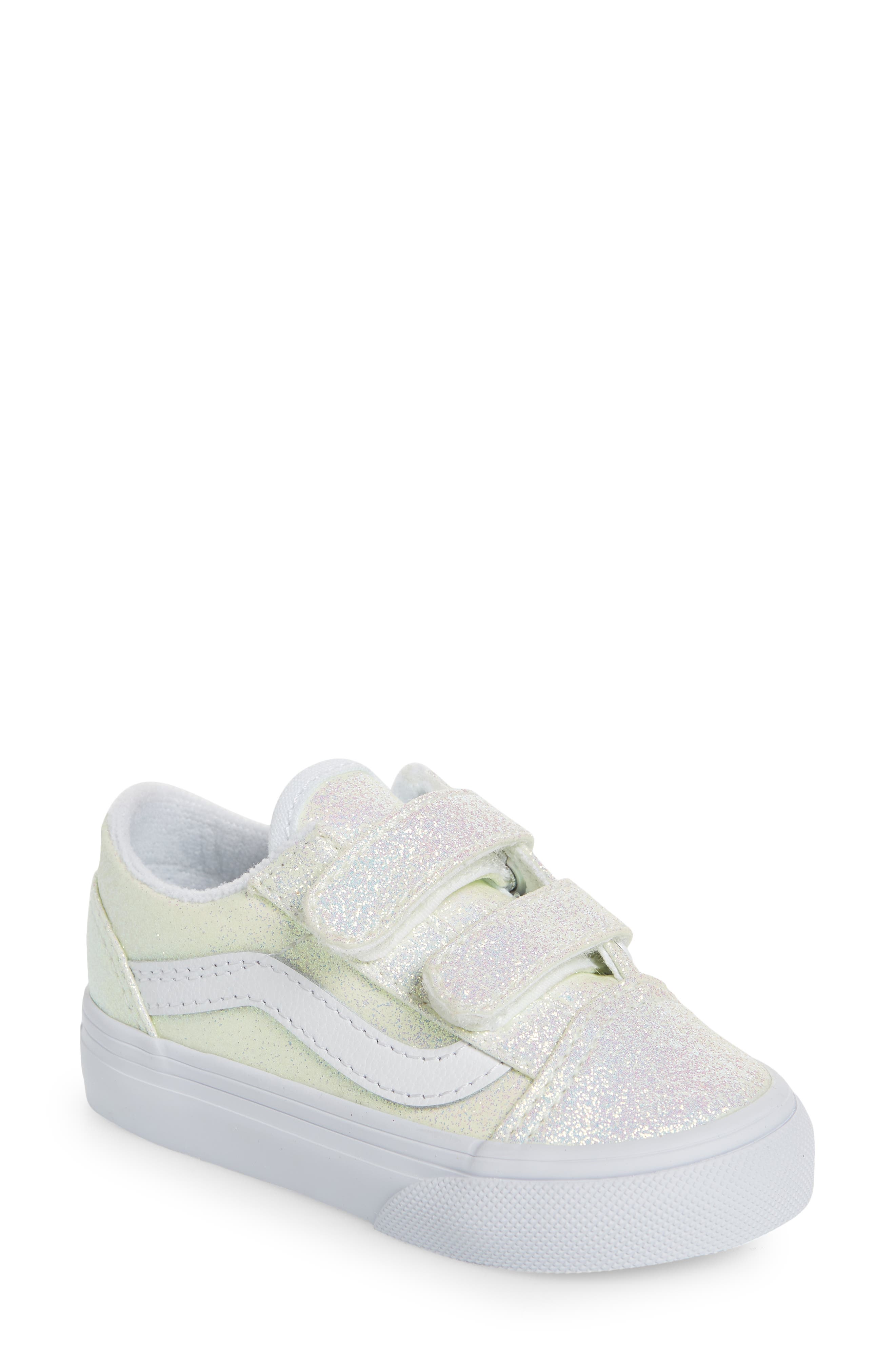 Old Skool V Glitter Sneaker, Main, color, UV GLITTER/ PINK/ WHITE