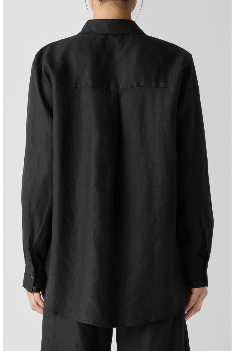 Classic Collar Organic Linen Long Button-Up Shirt, Alternate, color, BLACK