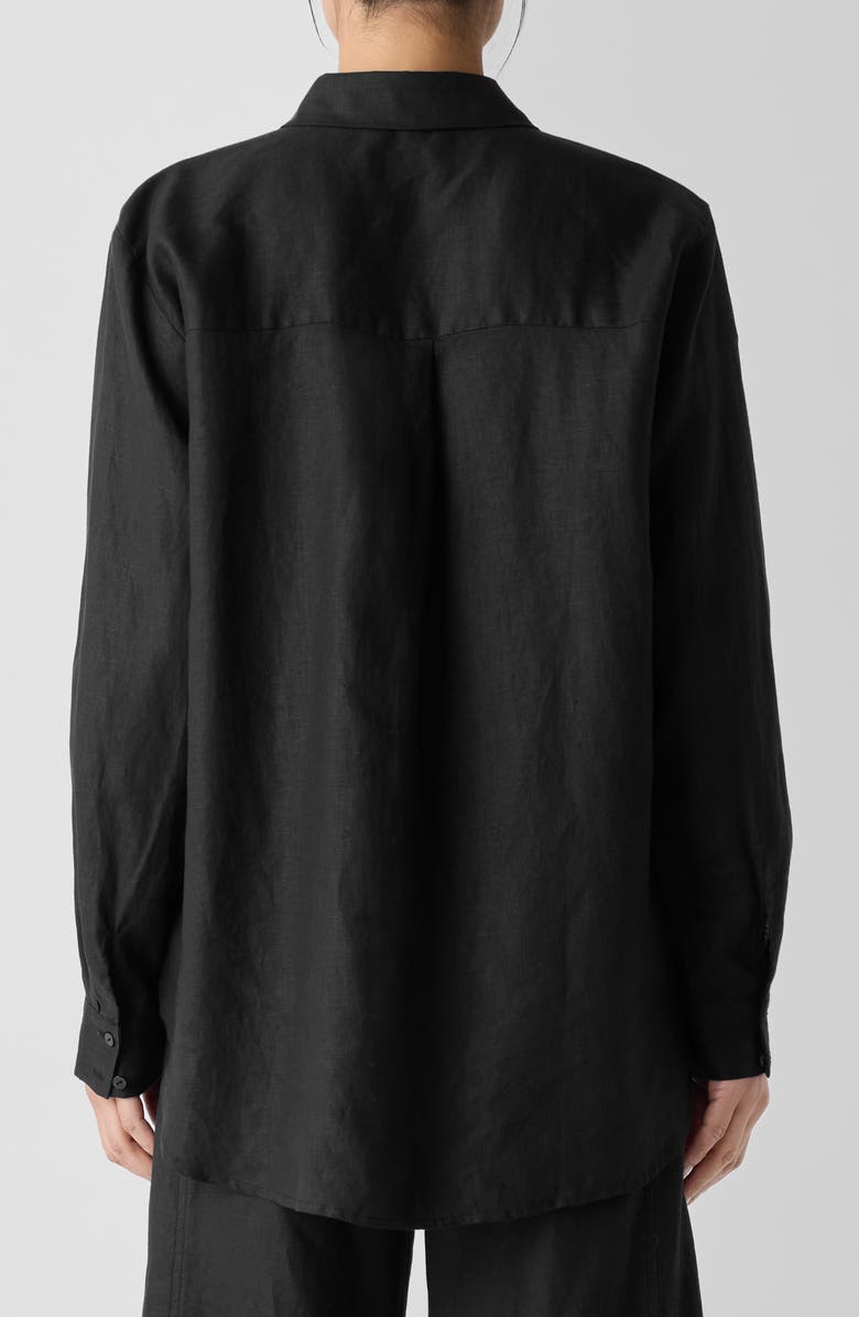 Classic Collar Organic Linen Long Button-Up Shirt