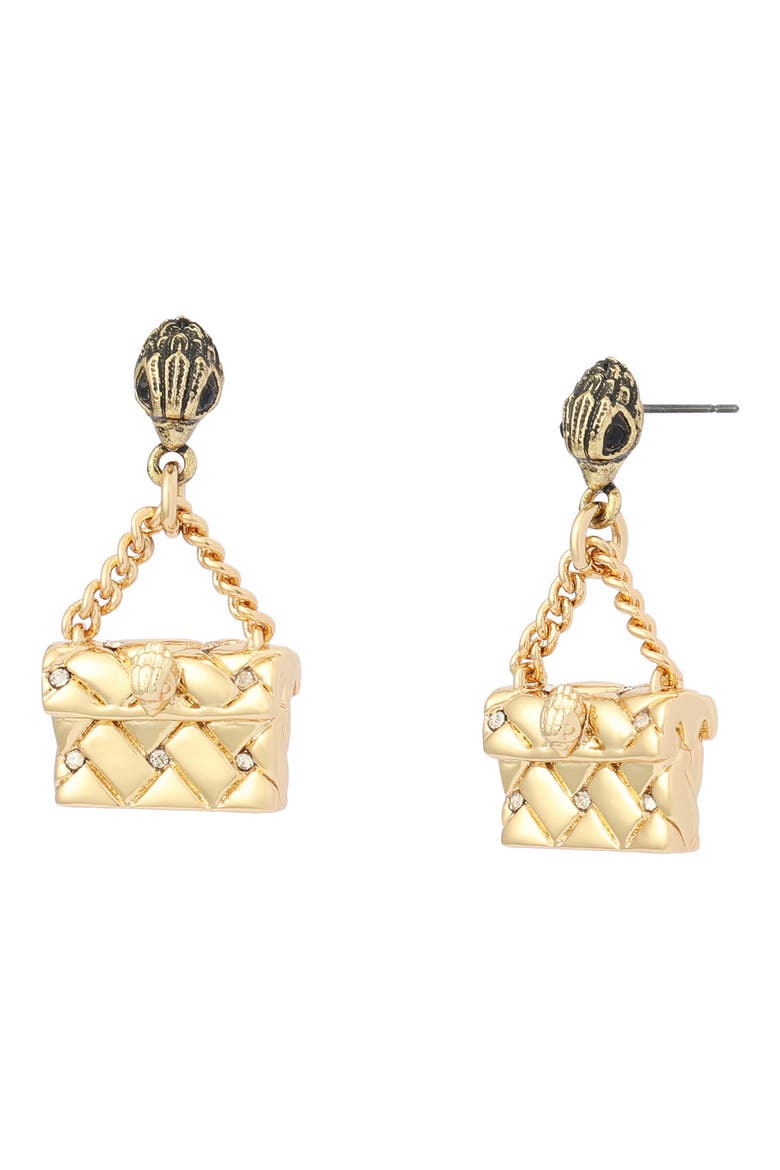 Quilt Kensington Bag Drop Earrings, Main, color, GOLD