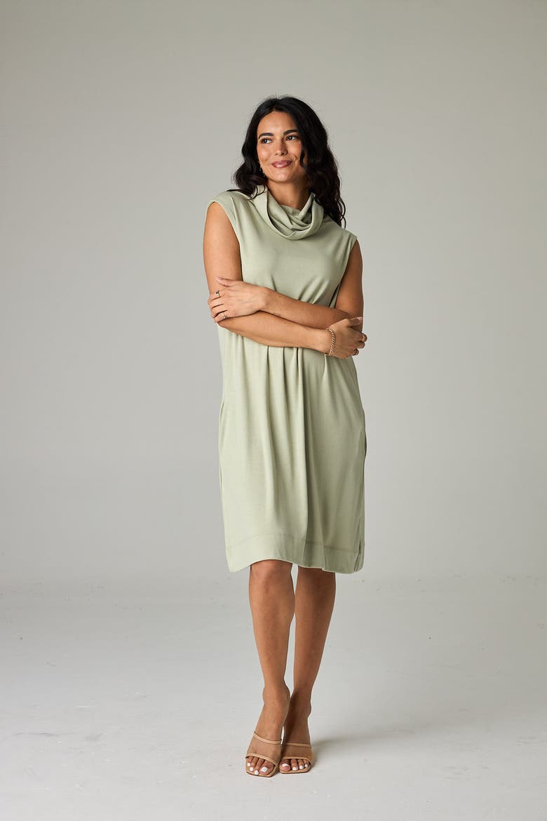 Kakadu Eco-Luxe Rib Sleeveless Funnel Neck Tunic/Dress - Ultra-Luxe Flow, Alternate, color, Fern