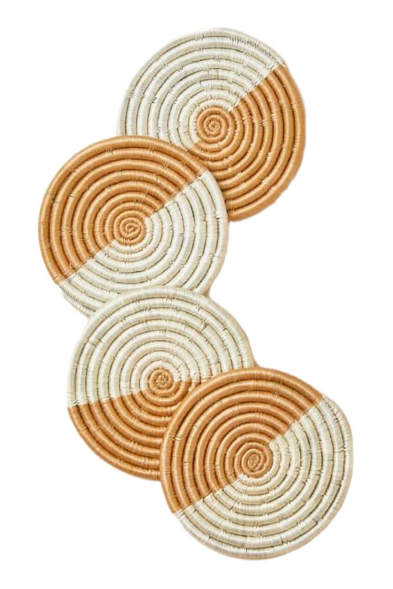 Akeza Coasters in White - Set of 4, Main, color, White and Natural