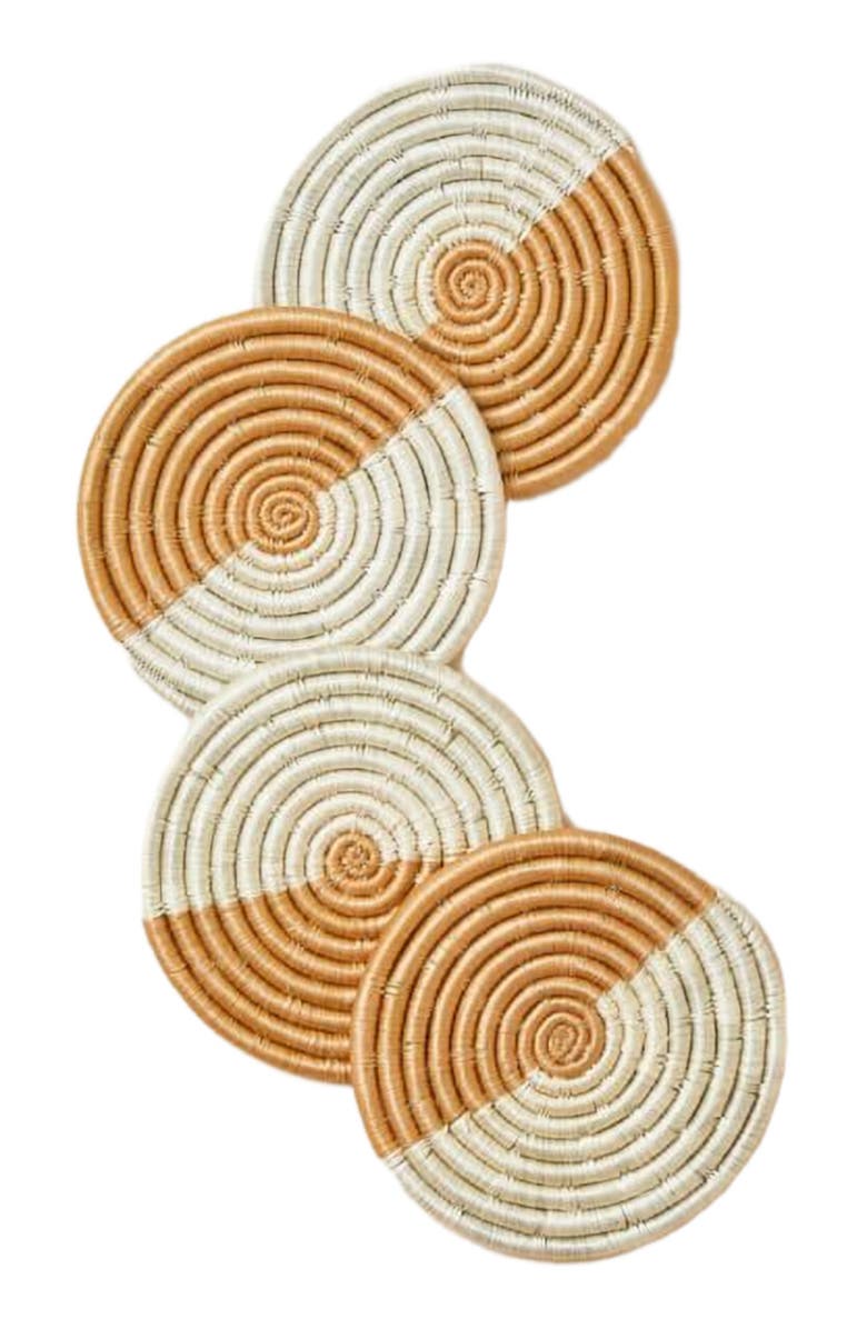 indego africa Akeza Coasters in White - Set of 4, Main, color, White And Natural