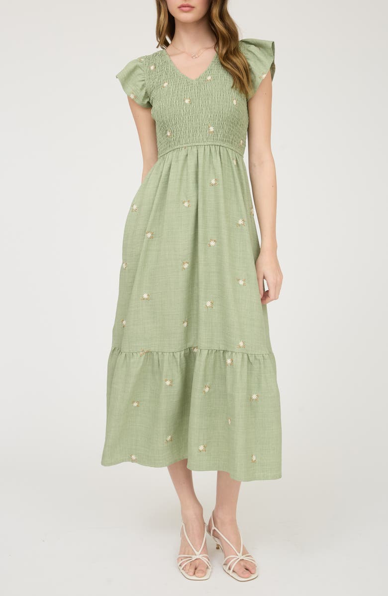 Blu Pepper Floral Embroidered Cap Sleeve Midi Dress, Main, color, 