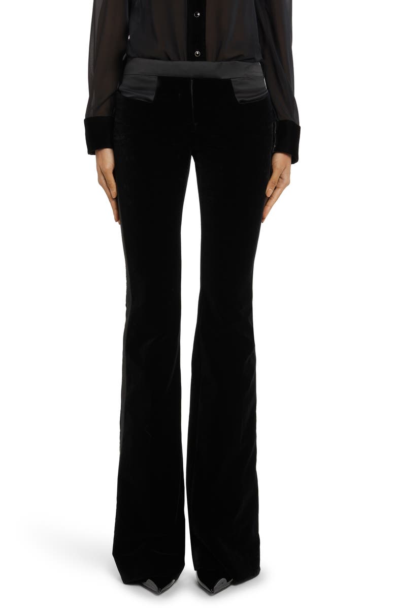 TOM FORD Velveteen Flare Leg Tuxedo Pants, Main, color,