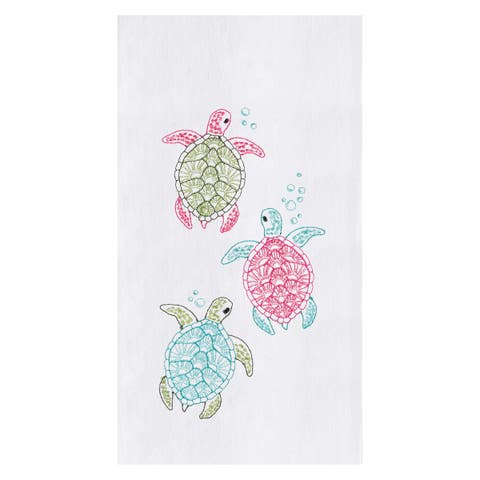 Rainbow Turtle Embroidered Cotton Flour Sack Kitchen Towel Dishtowel