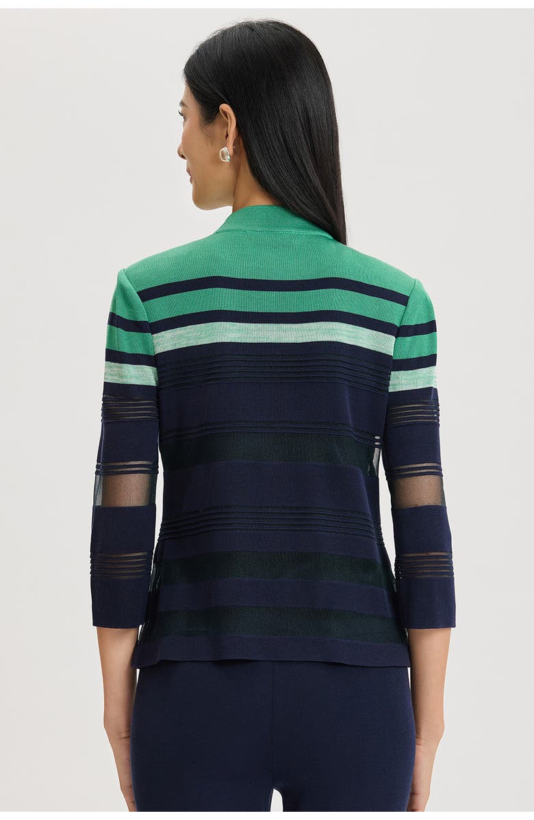 Ming Wang Heritage Zip-Front Sheer Knit Jacket, Alternate, color, Kelly Green/Indigo/Ivory
