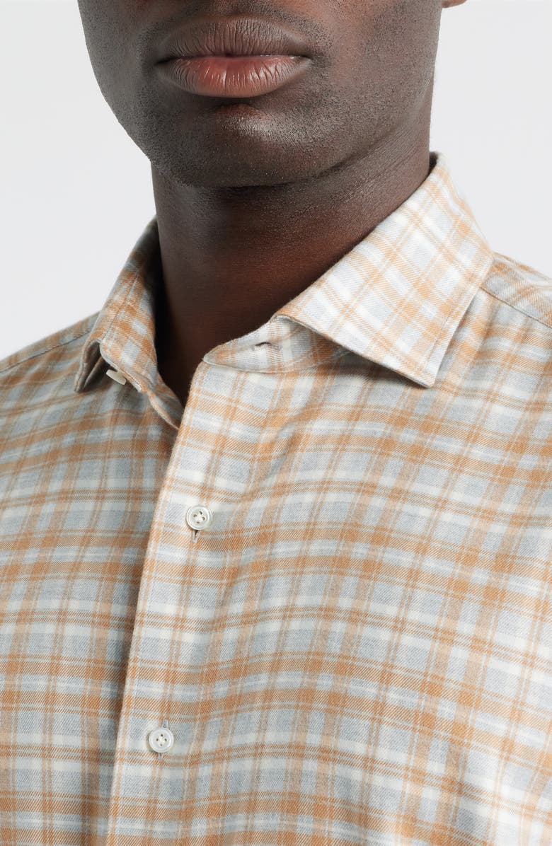 Peter Millar Varallo Tailored Fit Plaid Italian Flannel Button-Up Shirt, Alternate, color, British Grey