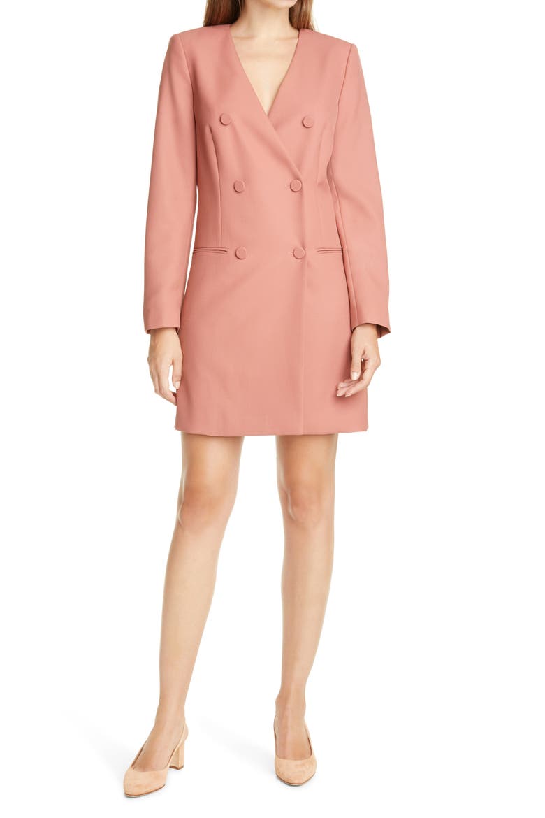 Long Sleeve Double Breasted Wool Blazer Dress, Main, color, ROSEWOOD