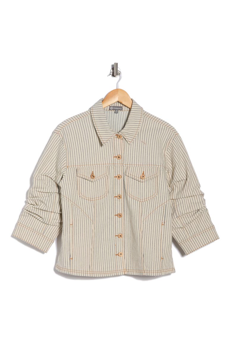 Stripe Ruched Sleeve Jacket, Alternate, color, BLANCHED ALMOND/NAVY
