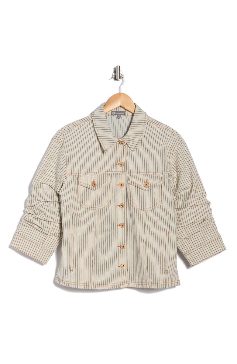 Democracy Stripe Ruched Sleeve Jacket, Alternate, color, Blanched Almond/Navy