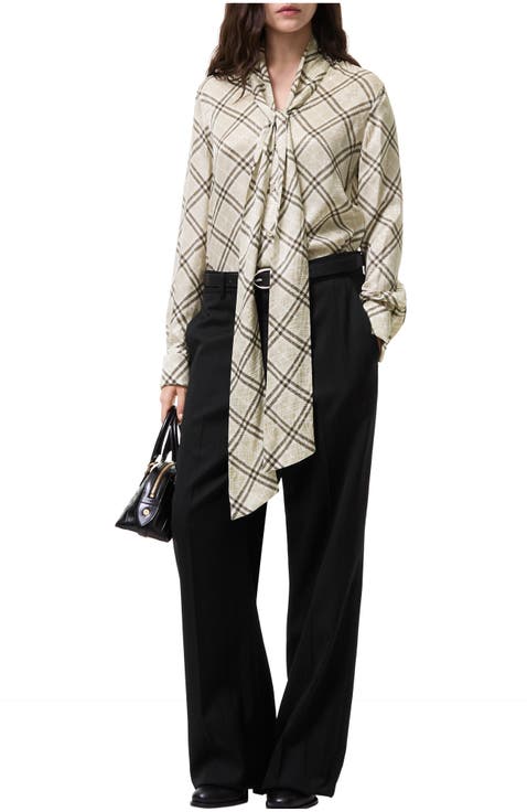 Check Silk Blend Scarf Blouse