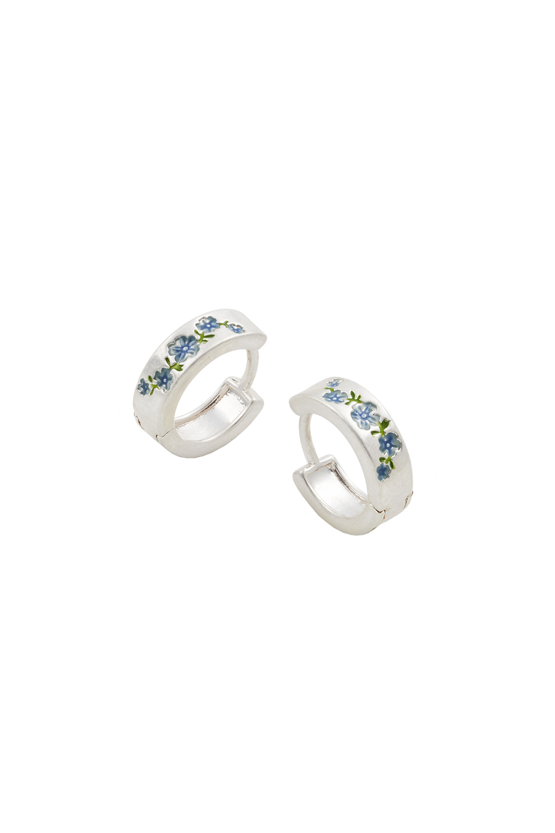 Forget-Me-Not Mini Hoop Earrings Silver, Main, color, Blue & Silver