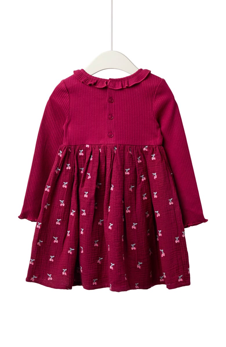 JOJO MAMAN BEBE Kids' Cherry Embroidered Long Sleeve Dress, Alternate, color, Burgundy