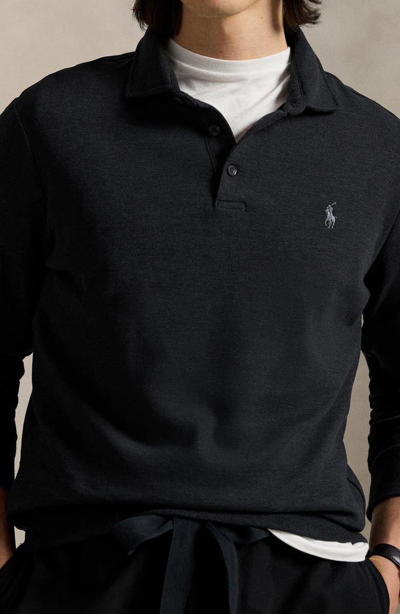 Polo Ralph Lauren Long Sleeve Luxury Cotton Blend Polo, Alternate, color, Polo Black Heather