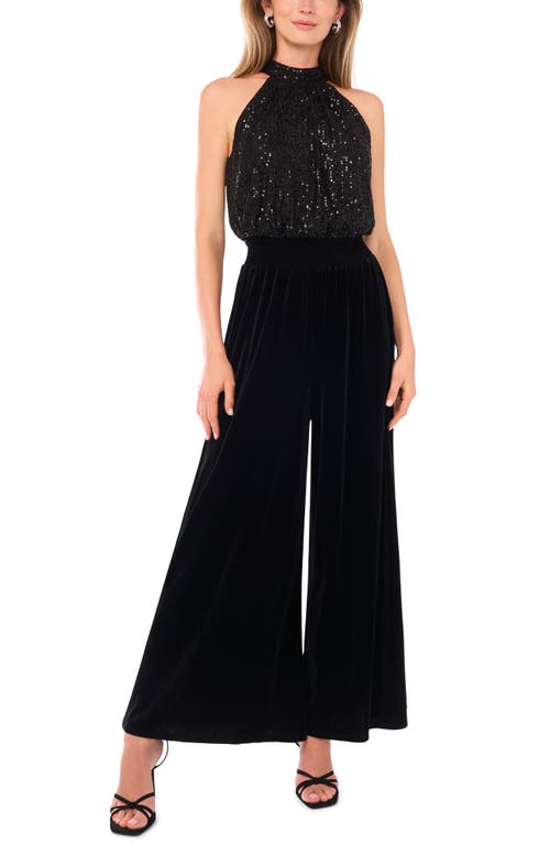 Vince Camuto Sequin Bodice Wide Leg Jumpsuit In Black