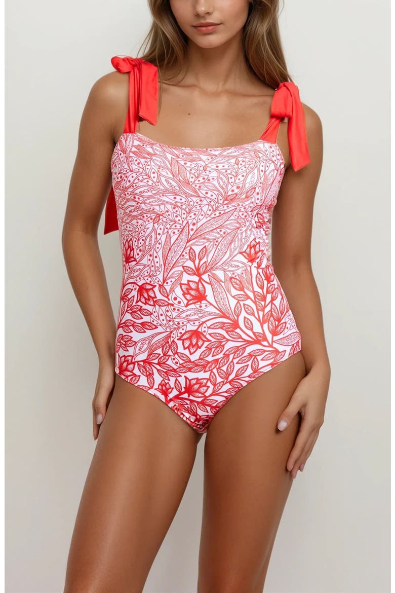 Red Blossom Reversible One-Piece Swimsuit, Alternate, color, Red