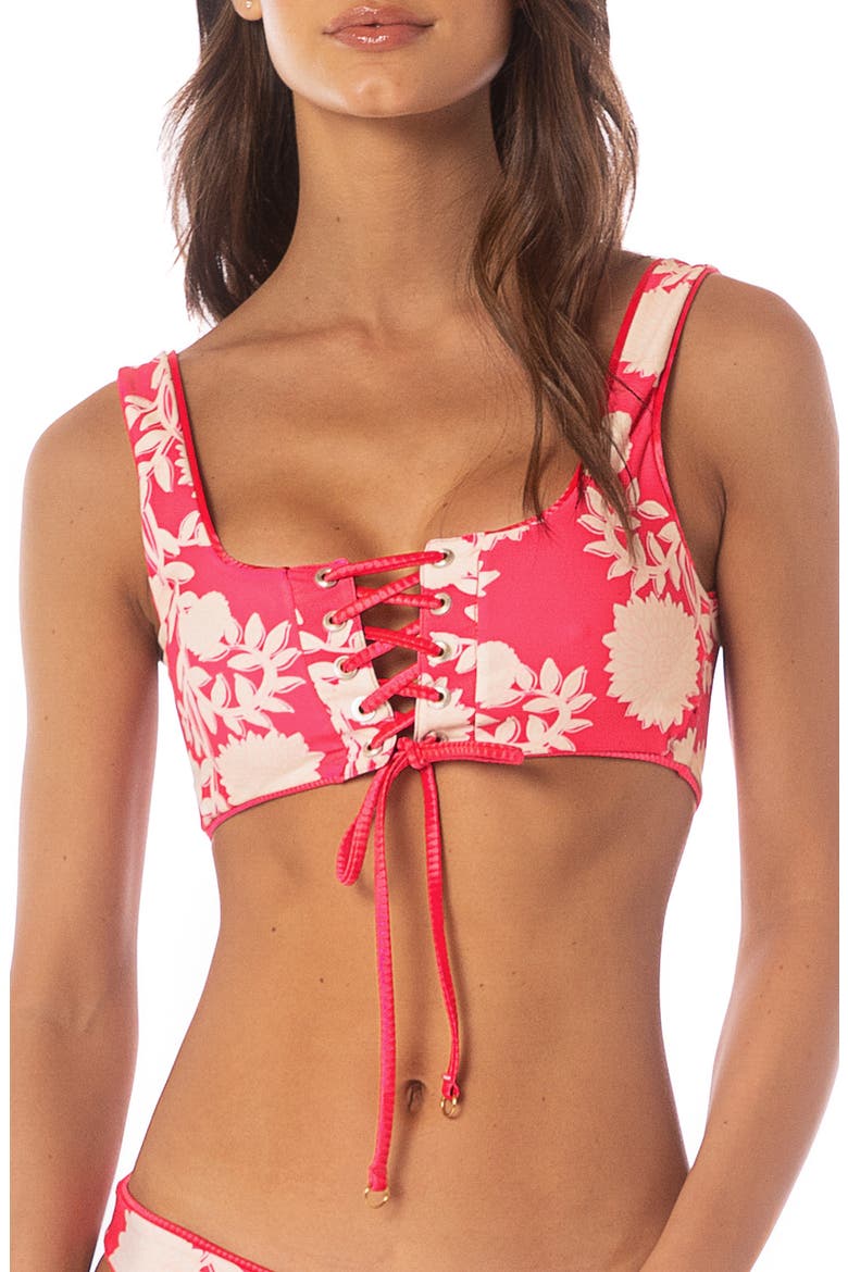 Flowerbed Dazzle Reversible Bikini Top, Alternate, color, RED
