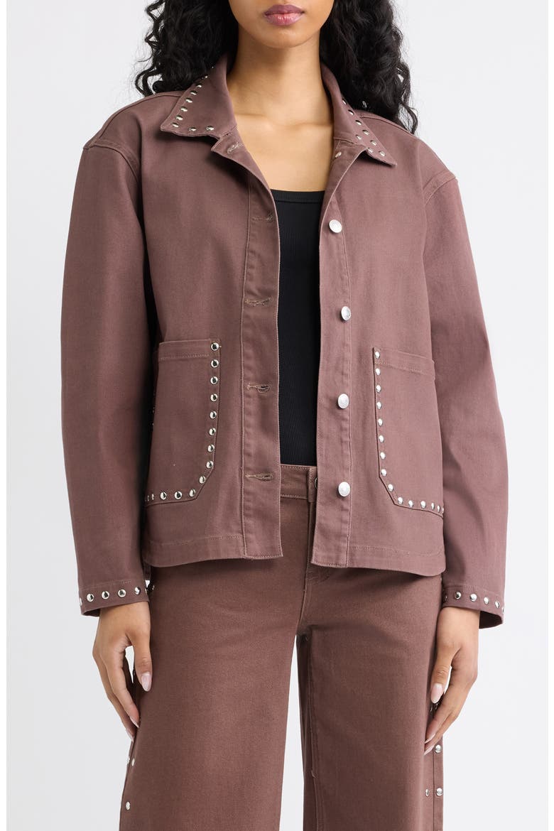 Studded Patch Pocket Jacket, Main, color, BROWN