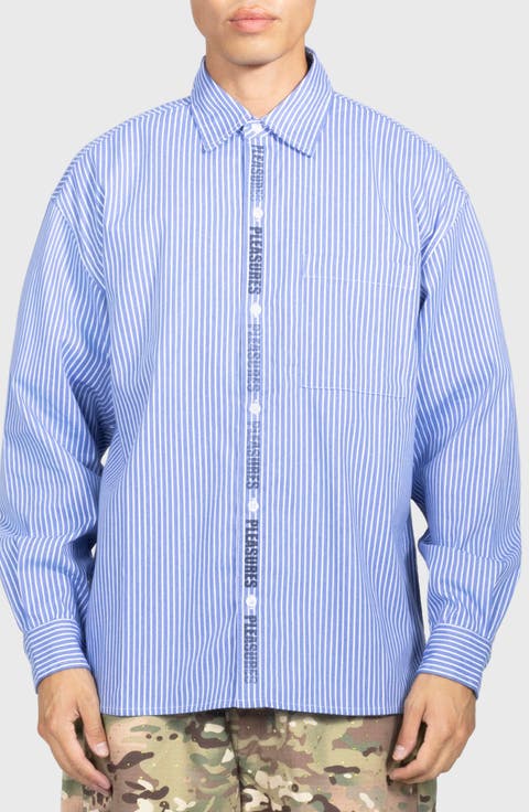 Impact Logo Stripe Cotton Blend Button-Up Shirt