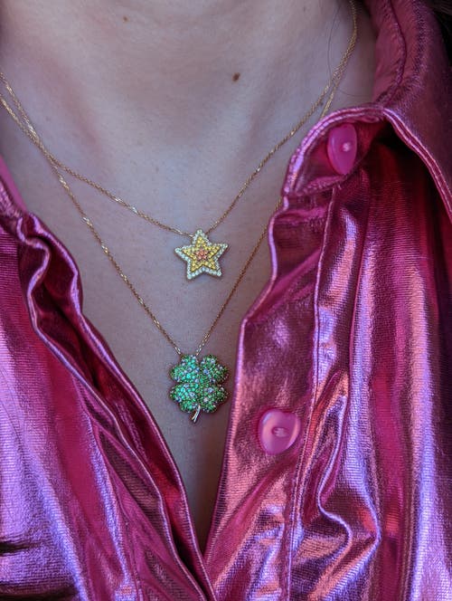 Campbell + Charlotte Juju Four Leaf Clover Charm Necklace In Green