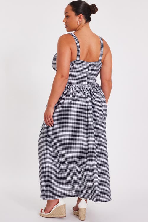 Quiz Plus Size Gingham Drop Waist Maxi Dress In Blue