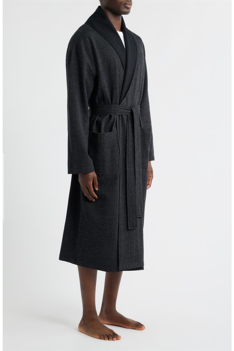 Shawl Collar Cotton Blend Herringbone Robe, Alternate, color, BLACK CHEVRON