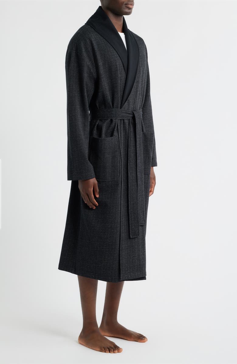 Majestic International Shawl Collar Cotton Blend Herringbone Robe, Alternate, color, Black Chevron