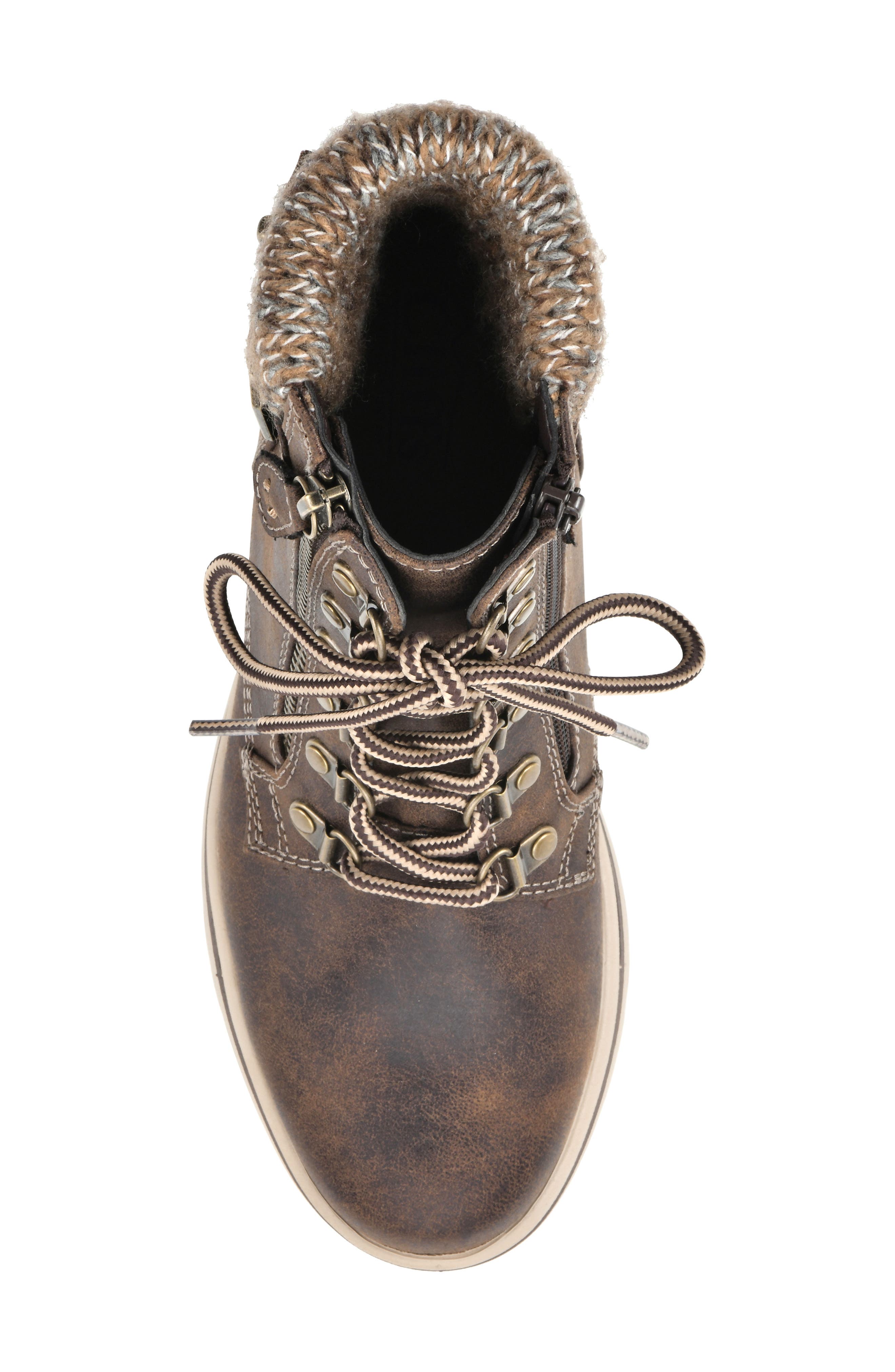 Hearty Knit Collar Lace-Up Boot, Alternate, color, BROWN/ FABRIC/ SWEATER