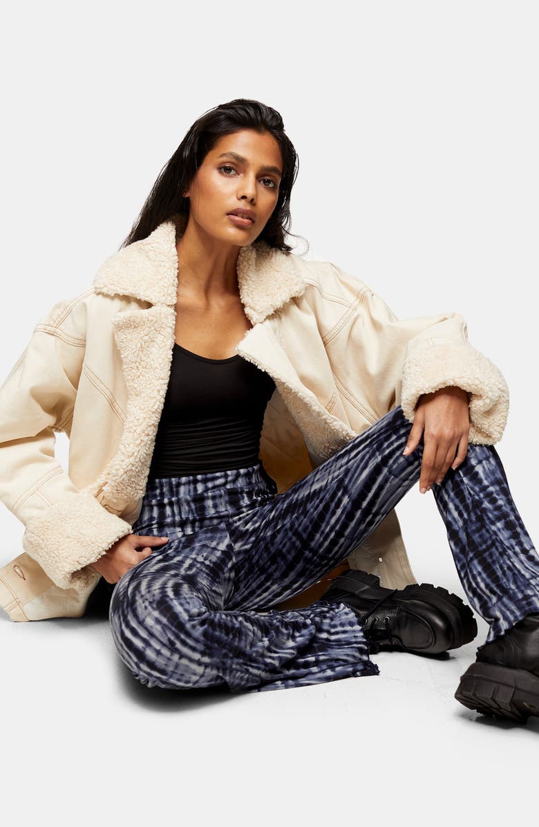 Topshop Tie Dye Lettuce Hem Flare Trousers, Alternate, color,