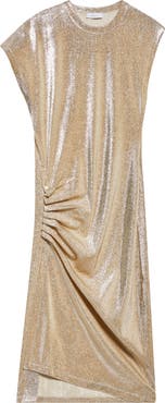 Rabanne Drapé Pression Metallic Knit Dress