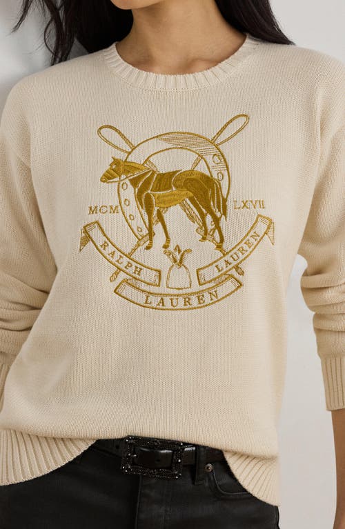 Ralph Lauren Lauren Embroidered Crewneck Sweater In Brown