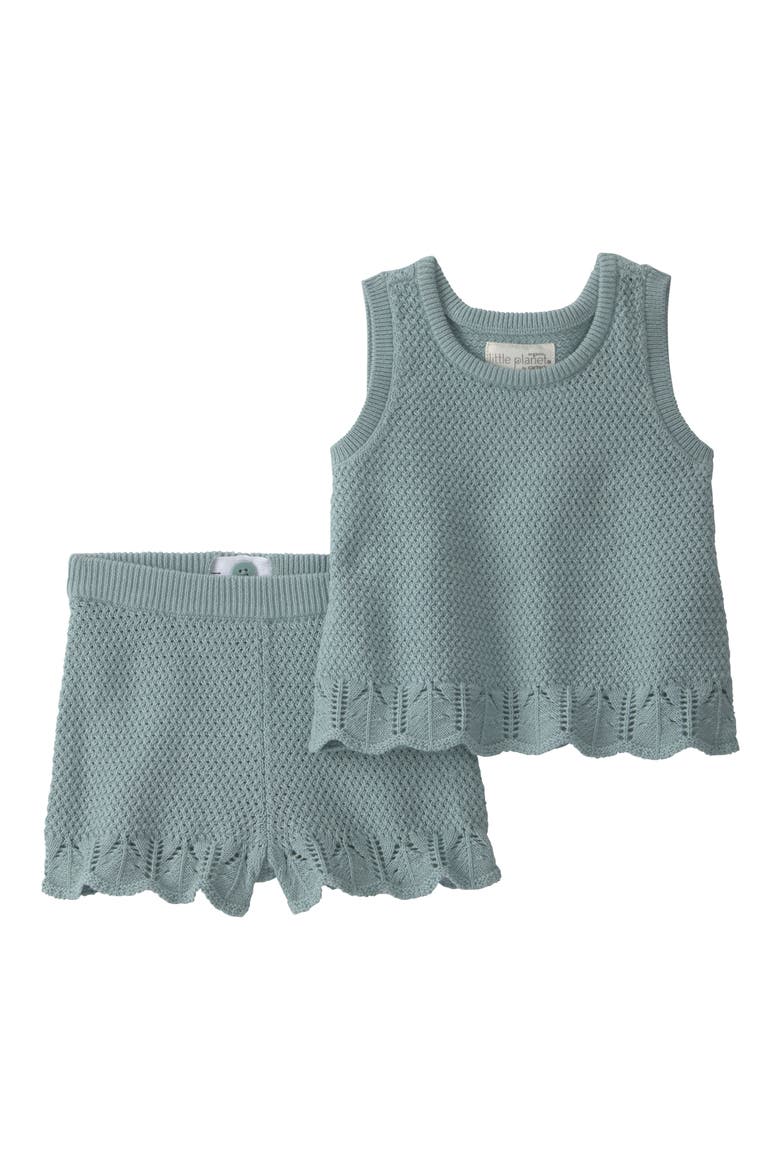 Scalloped Organic Cotton Tank Top & Shorts Set, Main, color, GREEN