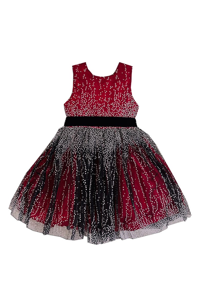 JOE-ELLA Kids' Tinsel Sparkle Mesh Party Dress, Main, color, Red