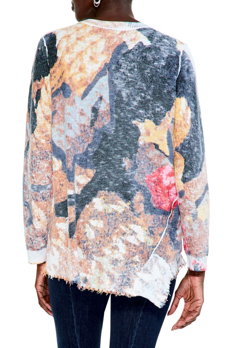 Women's Print Asymmetric Destroyed Edge Sweater, Alternate, color, BLUE MULTI