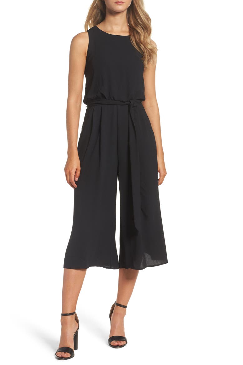 Moss Crepe Wide Leg Jumpsuit, Main, color, BLACK