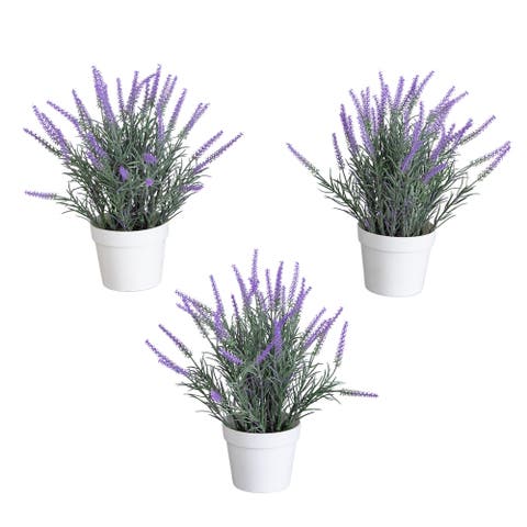 11-in Artificial Lavender Plant in White Pot - Set of 3