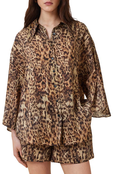 Charli Leopard Print Linen & Silk Button-Up Shirt