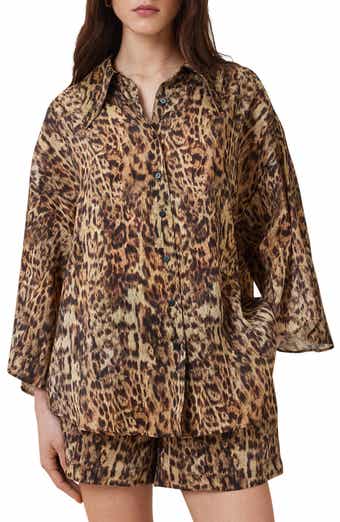 Charli Leopard Print Linen & Silk Button-Up Shirt