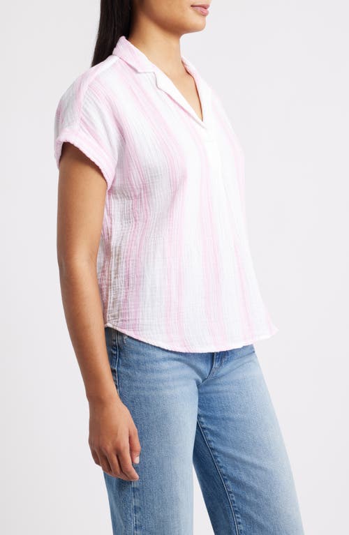 Beachlunchlounge Arin Stripe Short Sleeve Cotton Shirt In Pink