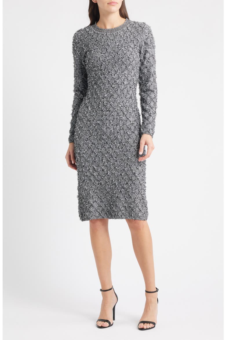 Apollo Fringe Long Sleeve Sweater Dress, Main, color, BLACK/ WHITE