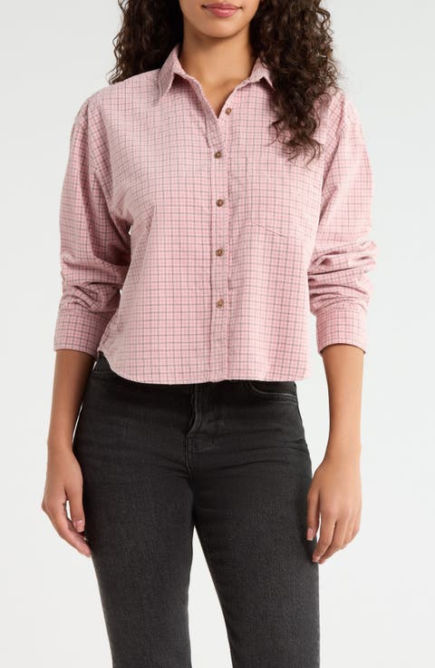 Tattersall Cotton Corduroy Crop Button-Up Shirt