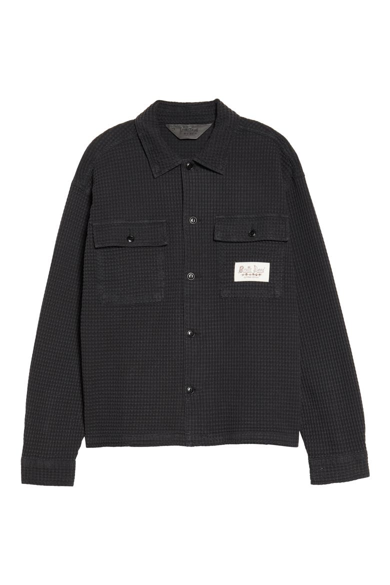 Waffle Knit Button-Up Shirt, Alternate, color, BLACK