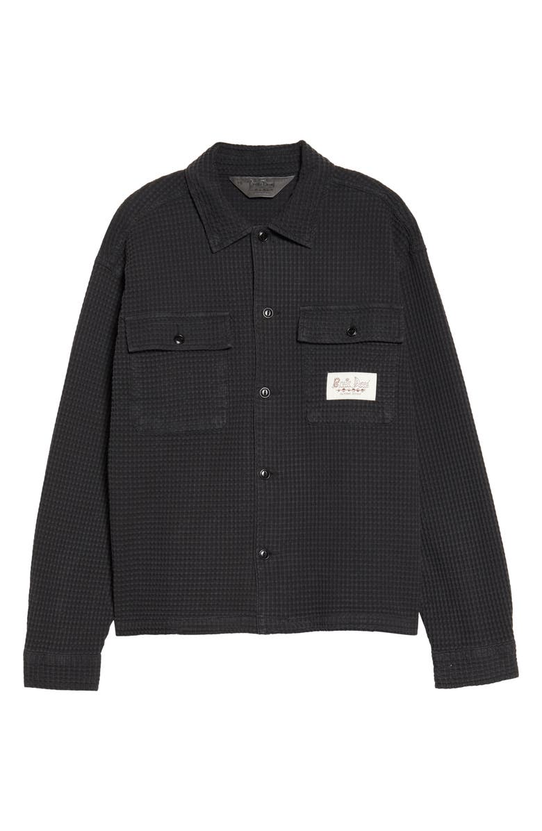 Brain Dead Waffle Knit Button-Up Shirt, Alternate, color, Black