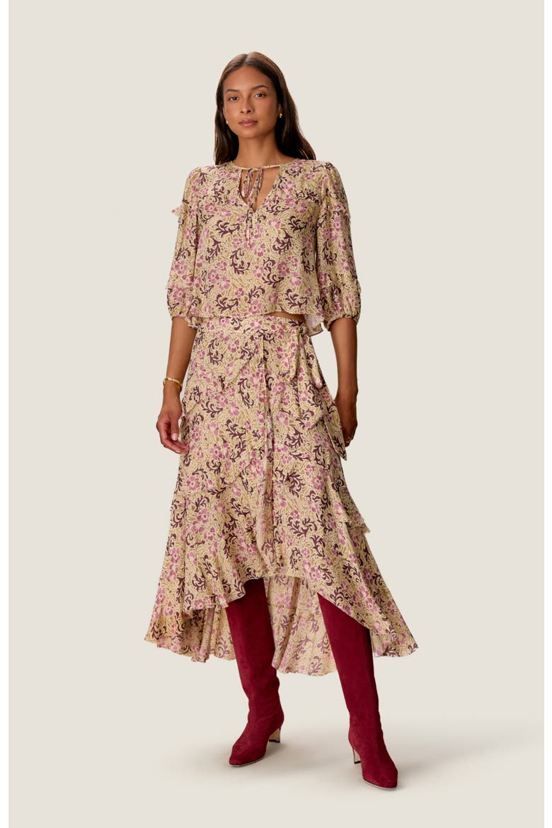 Rae Ruffle Wrap Skirt, Main, color, Alabaster Multi