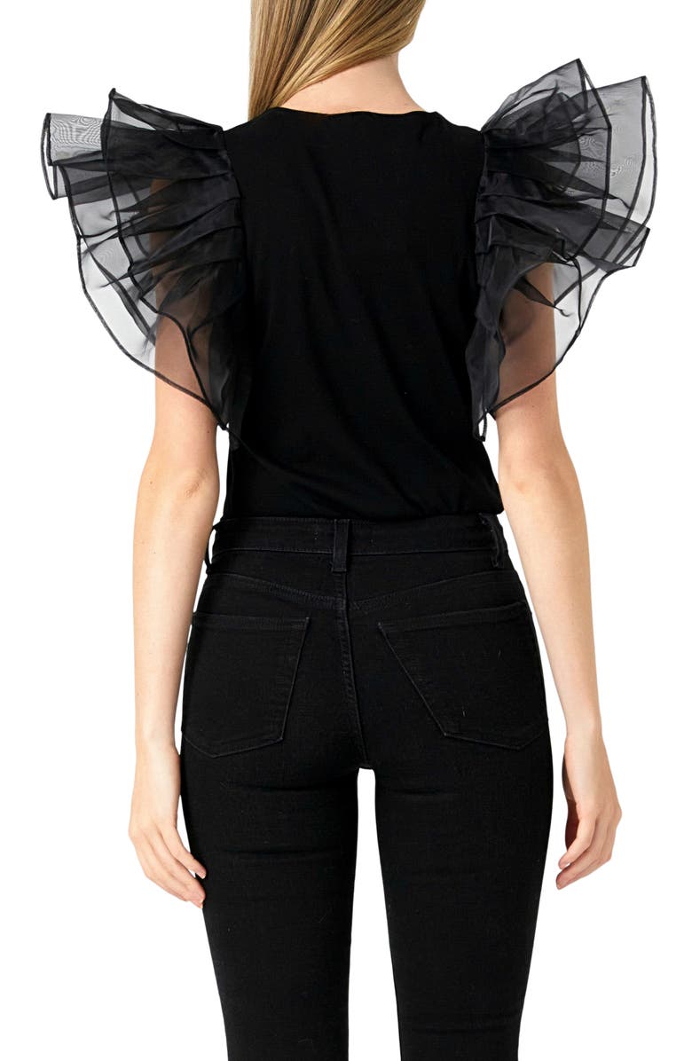 Endless Rose Organza Ruffle Sleeve Top, Alternate, color, Black
